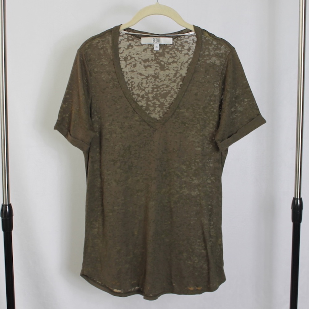 BEDO Deep V-Neck Brown Sheer T-Shirt